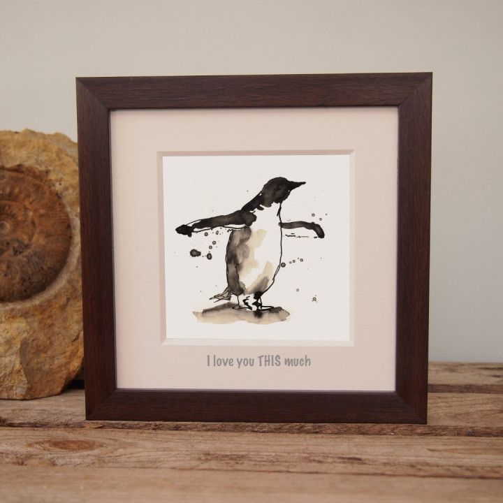 Ink painting of a penguin.